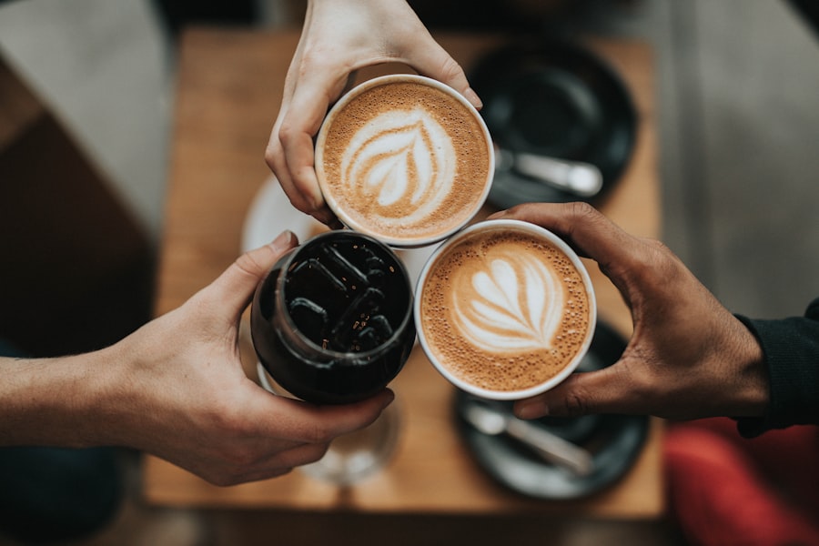 Fresh coffee served on a wooden table