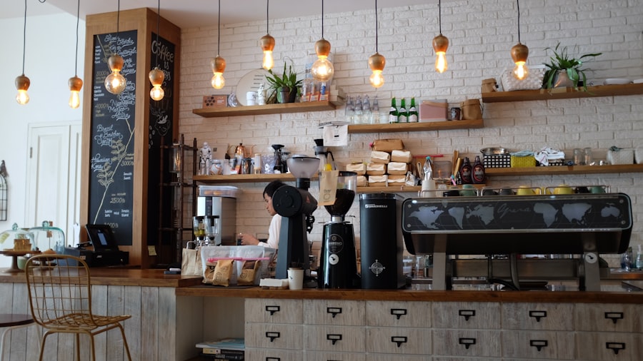 Cafe counter with coffee machine